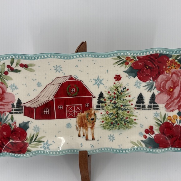 Pioneer Woman Christmas Farm Barn Cow Serving Platter Tray 12.2" X 6.2" - Picture 2 of 10